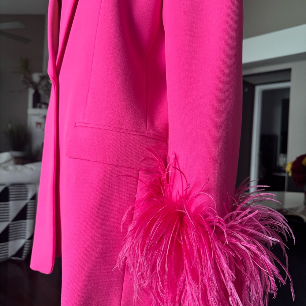 Viral Zara Hot Pink Feather Cuff Blazer Size Large - Picture 9 of 10